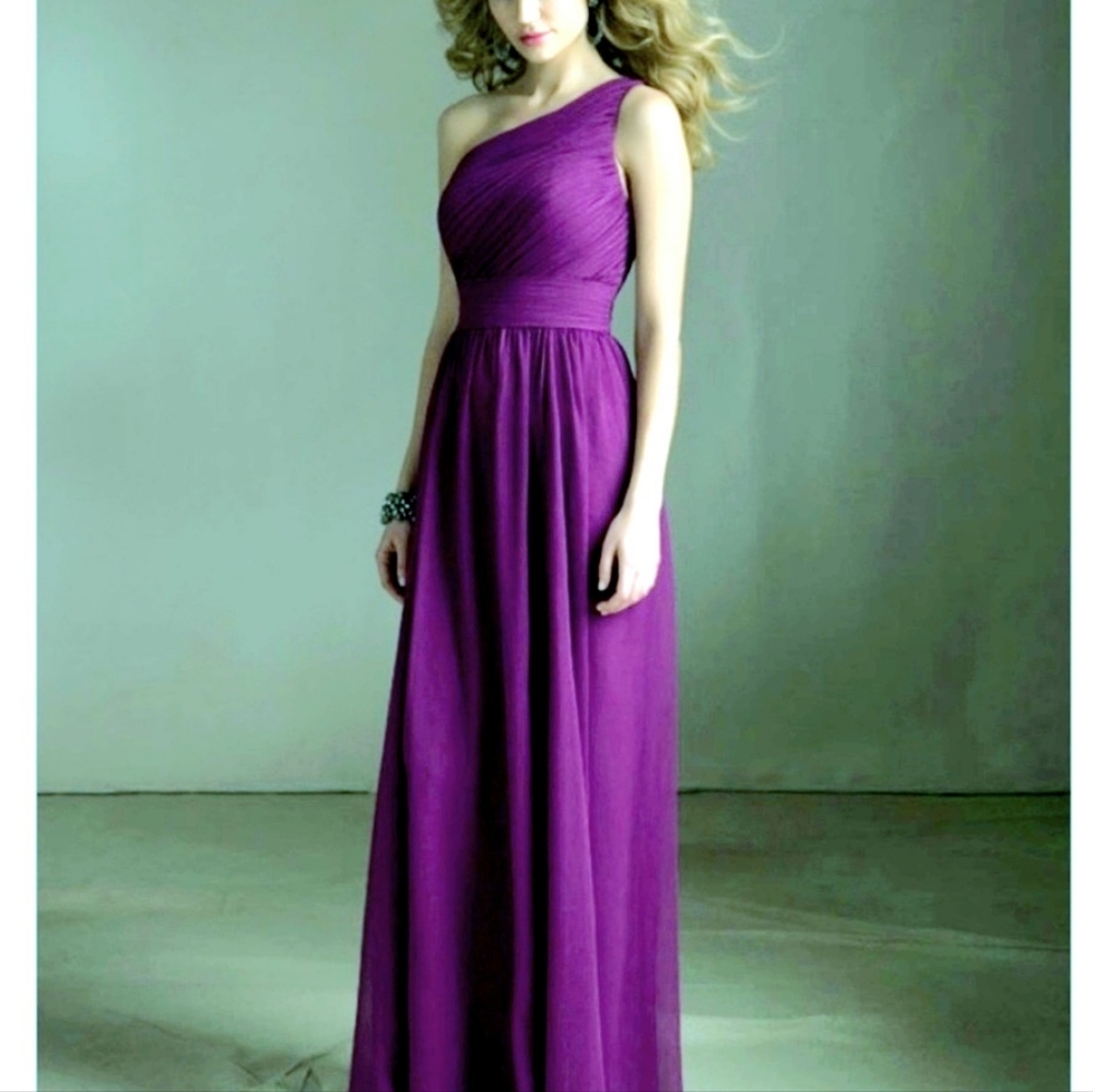 Eggplant Purple One Shoulder Dress Full Length Gown Mori Lee 12